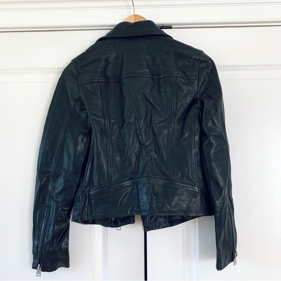 All Saints Dalby Leather Jacket Black Moto Biker Asymmetric Zip Slim Fit Size 4 - Picture 3 of 9